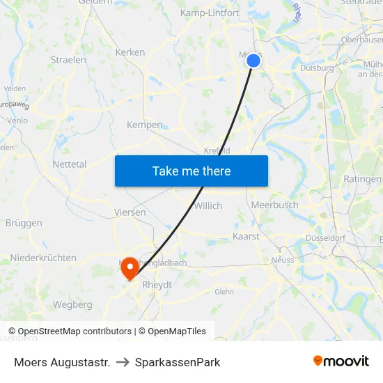 Moers Augustastr. to SparkassenPark map