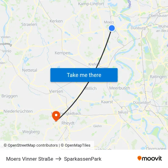 Moers Vinner Straße to SparkassenPark map