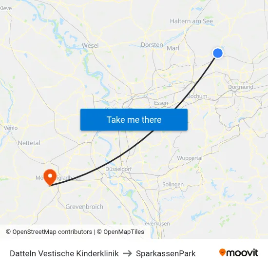 Datteln Vestische Kinderklinik to SparkassenPark map