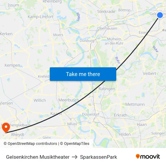 Gelsenkirchen Musiktheater to SparkassenPark map