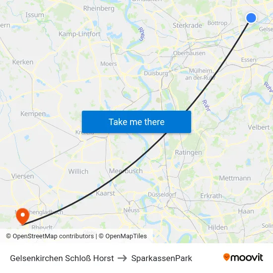 Gelsenkirchen Schloß Horst to SparkassenPark map
