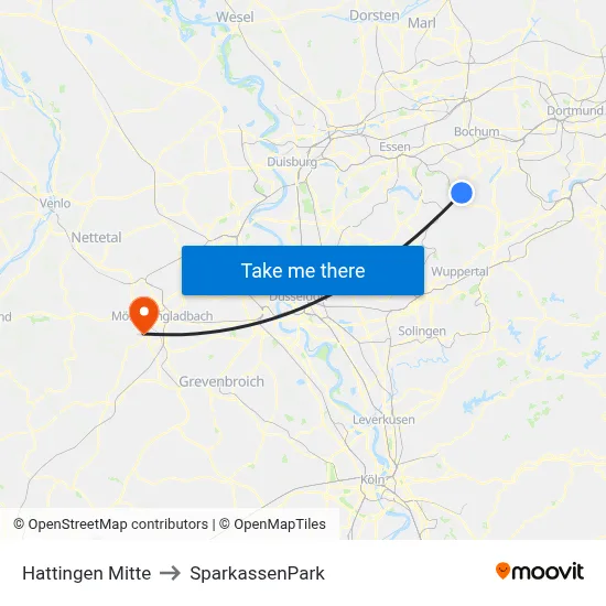 Hattingen Mitte to SparkassenPark map