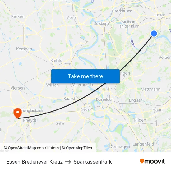 Essen Bredeneyer Kreuz to SparkassenPark map