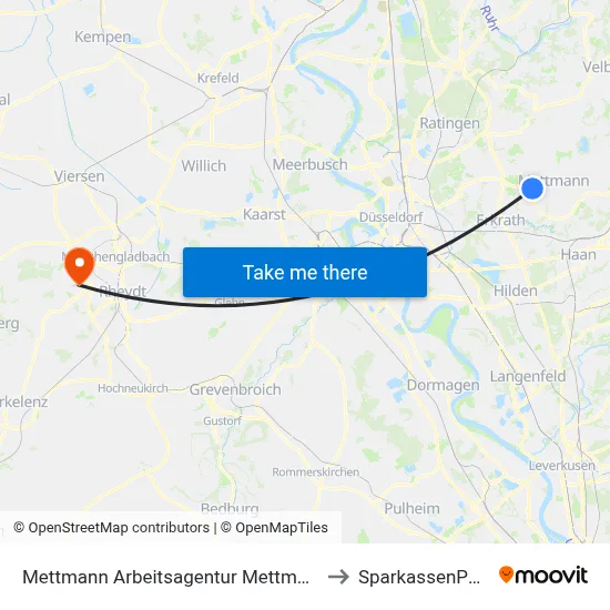 Mettmann Arbeitsagentur Mettmann to SparkassenPark map