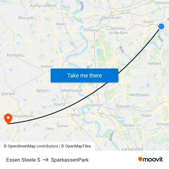 Essen Steele S to SparkassenPark map