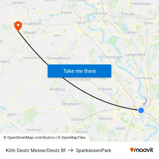 Köln Deutz Messe/Deutz Bf to SparkassenPark map
