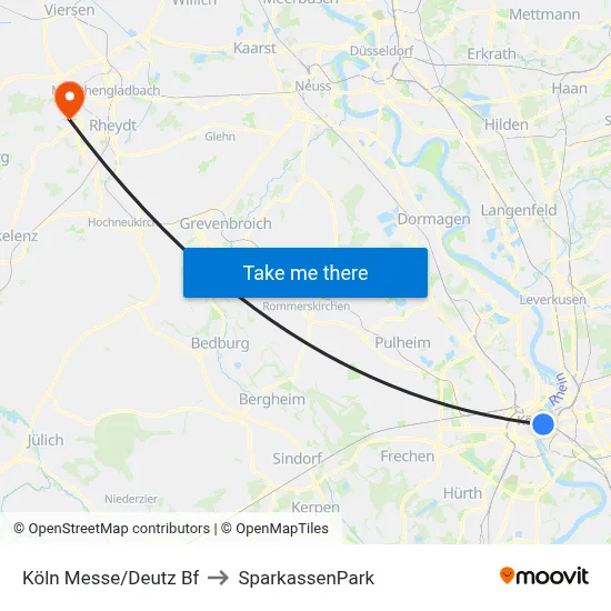 Köln Messe/Deutz Bf to SparkassenPark map