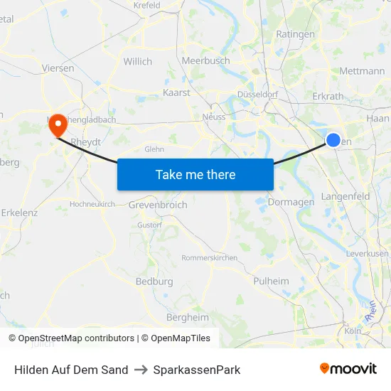 Hilden Auf Dem Sand to SparkassenPark map