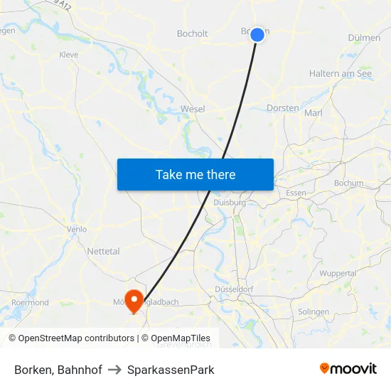 Borken, Bahnhof to SparkassenPark map