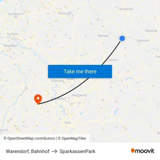 Warendorf, Bahnhof to SparkassenPark map
