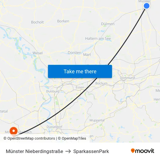 Münster Nieberdingstraße to SparkassenPark map
