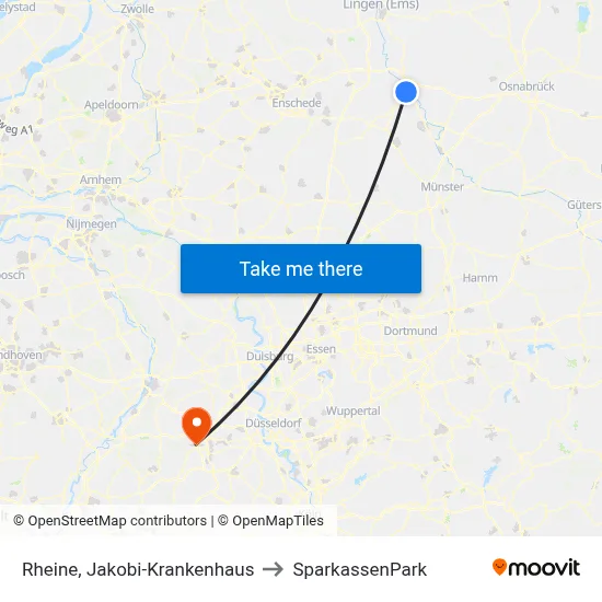 Rheine, Jakobi-Krankenhaus to SparkassenPark map