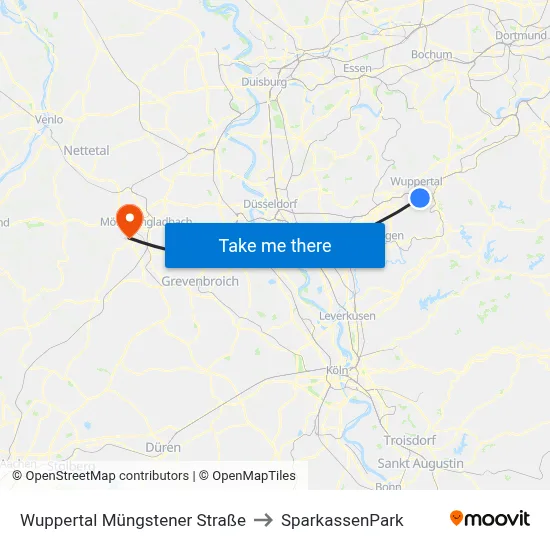 Wuppertal Müngstener Straße to SparkassenPark map