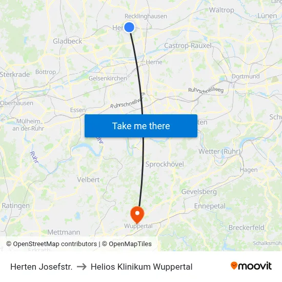 Herten Josefstr. to Helios Klinikum Wuppertal map