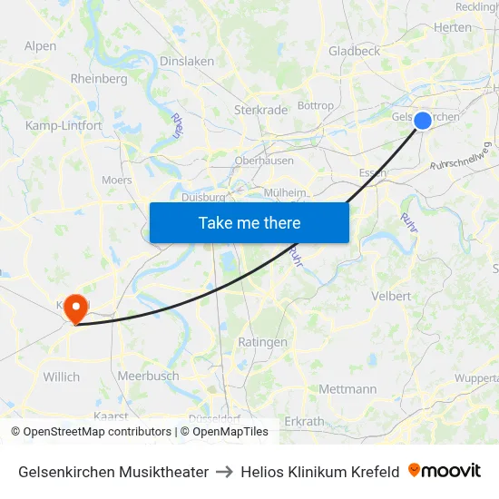 Gelsenkirchen Musiktheater to Helios Klinikum Krefeld map