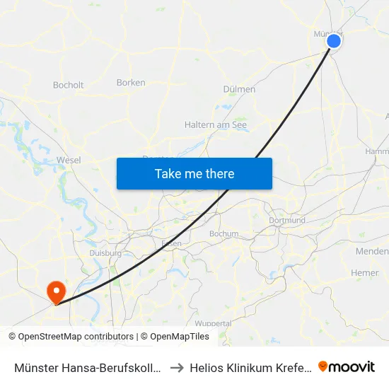 Münster Hansa-Berufskolleg to Helios Klinikum Krefeld map