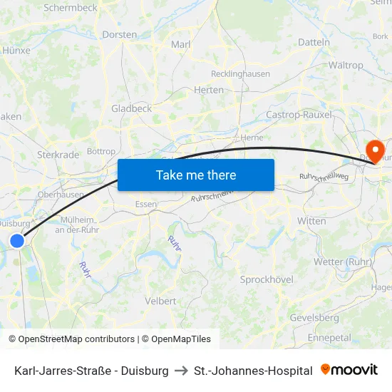 Karl-Jarres-Straße - Duisburg to St.-Johannes-Hospital map