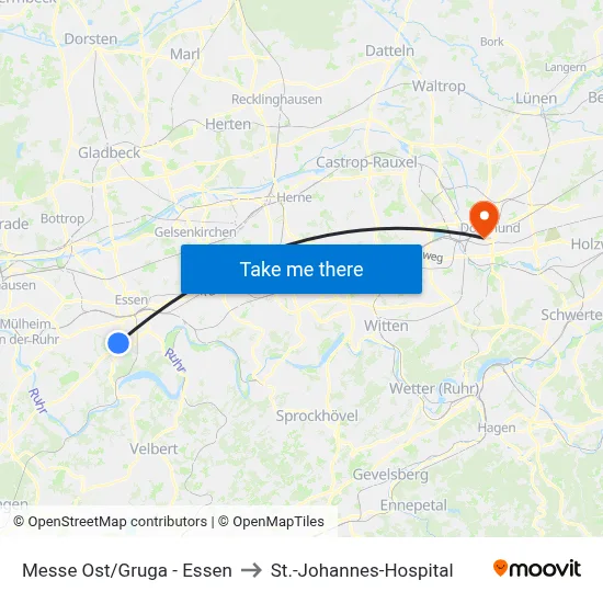 Messe Ost/Gruga - Essen to St.-Johannes-Hospital map
