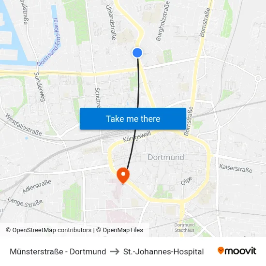 Münsterstraße - Dortmund to St.-Johannes-Hospital map