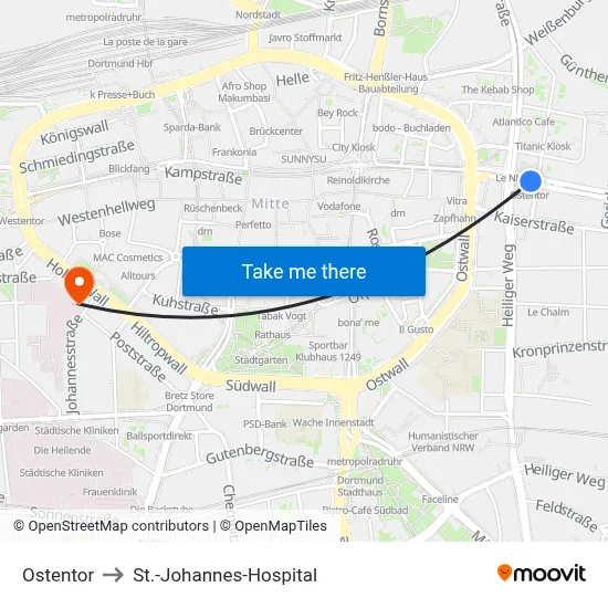Ostentor to St.-Johannes-Hospital map