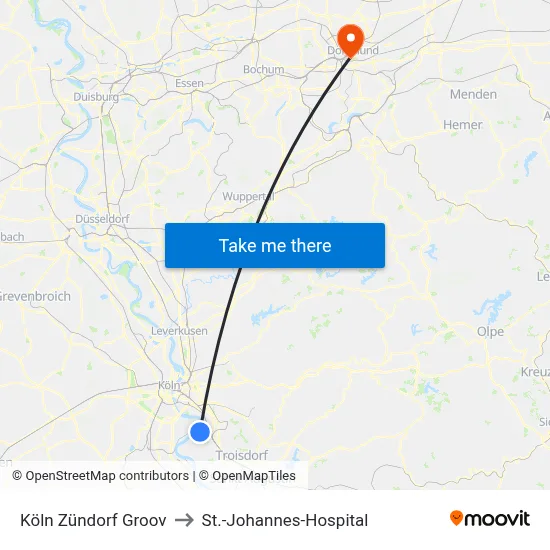 Köln Zündorf Groov to St.-Johannes-Hospital map