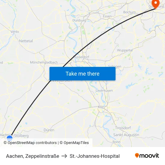 Aachen, Zeppelinstraße to St.-Johannes-Hospital map