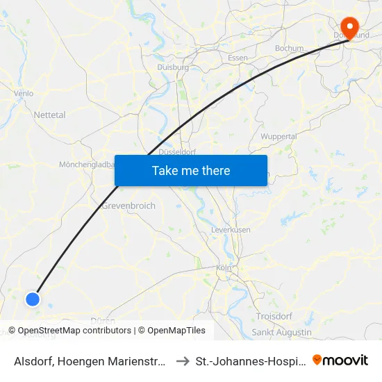 Alsdorf, Hoengen Marienstraße to St.-Johannes-Hospital map