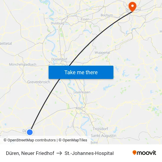 Düren, Neuer Friedhof to St.-Johannes-Hospital map