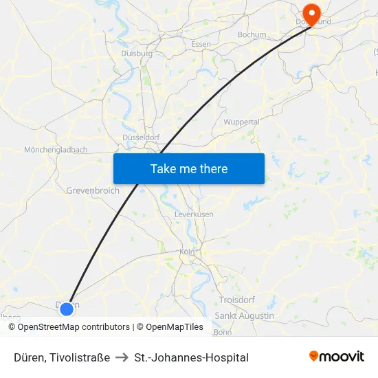Düren, Tivolistraße to St.-Johannes-Hospital map