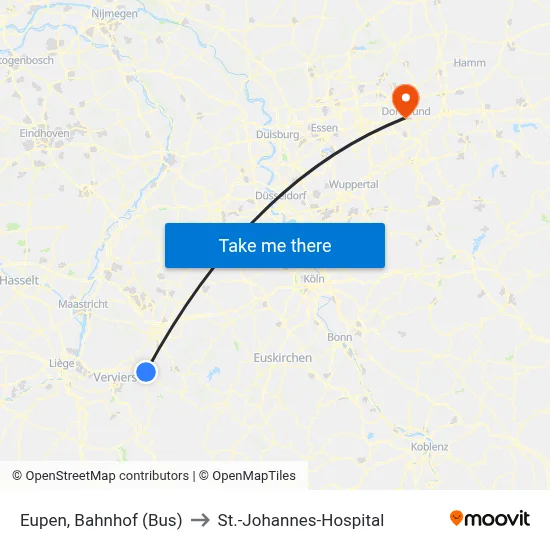 Eupen, Bahnhof (Bus) to St.-Johannes-Hospital map