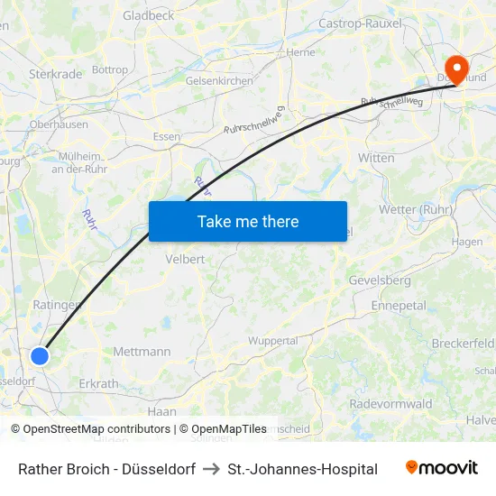 Rather Broich - Düsseldorf to St.-Johannes-Hospital map
