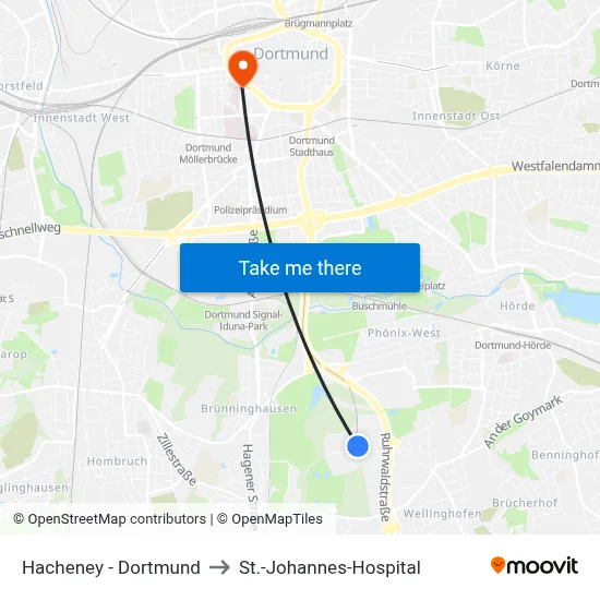 Hacheney - Dortmund to St.-Johannes-Hospital map