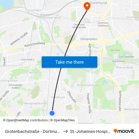 Grotenbachstraße - Dortmund to St.-Johannes-Hospital map
