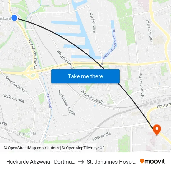 Huckarde Abzweig - Dortmund to St.-Johannes-Hospital map