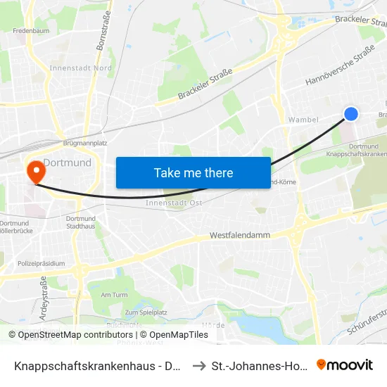 Knappschaftskrankenhaus - Dortmund to St.-Johannes-Hospital map
