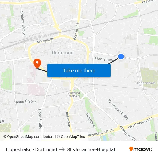 Lippestraße - Dortmund to St.-Johannes-Hospital map