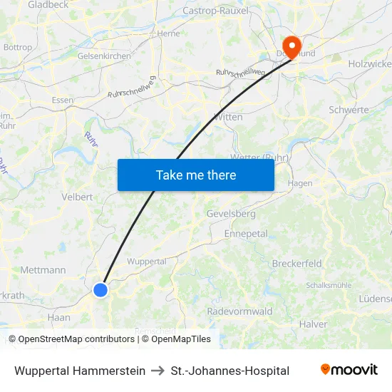 Wuppertal Hammerstein to St.-Johannes-Hospital map