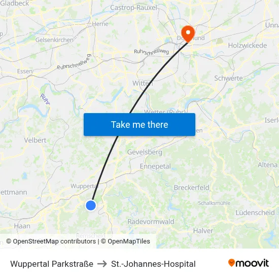 Wuppertal Parkstraße to St.-Johannes-Hospital map