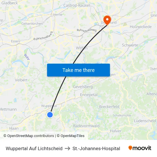Wuppertal Auf Lichtscheid to St.-Johannes-Hospital map