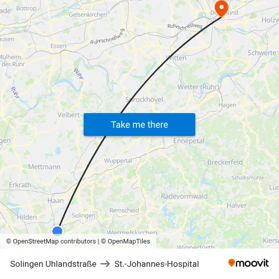 Solingen Uhlandstraße to St.-Johannes-Hospital map