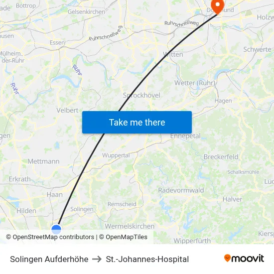 Solingen Aufderhöhe to St.-Johannes-Hospital map