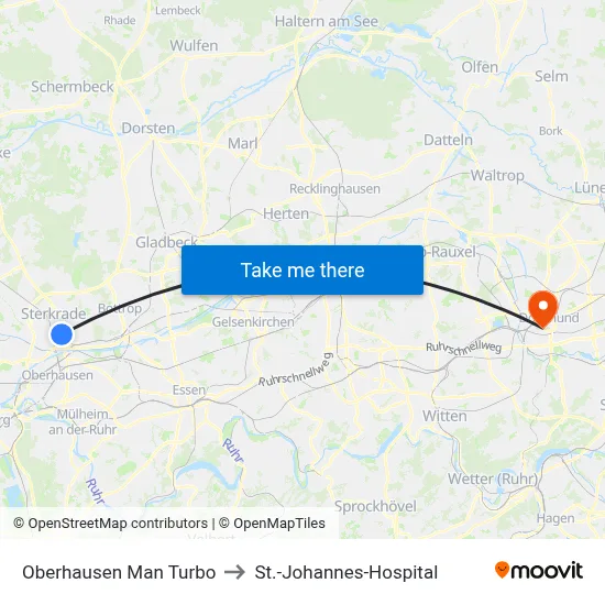 Oberhausen Man Turbo to St.-Johannes-Hospital map