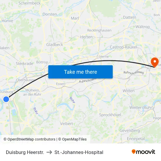 Duisburg Heerstr. to St.-Johannes-Hospital map