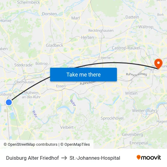Duisburg Alter Friedhof to St.-Johannes-Hospital map
