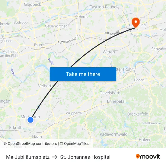 Me-Jubiläumsplatz to St.-Johannes-Hospital map