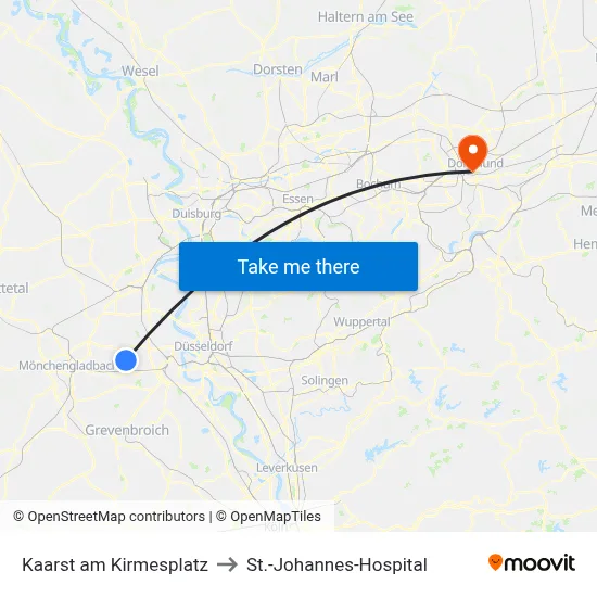 Kaarst am Kirmesplatz to St.-Johannes-Hospital map