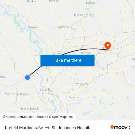 Krefeld Martinstraße to St.-Johannes-Hospital map