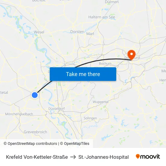 Krefeld Von-Ketteler-Straße to St.-Johannes-Hospital map