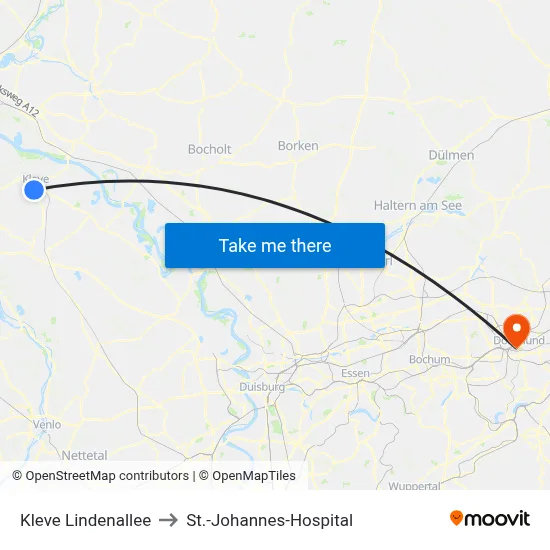 Kleve Lindenallee to St.-Johannes-Hospital map