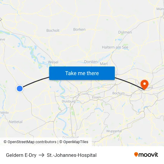 Geldern E-Dry to St.-Johannes-Hospital map